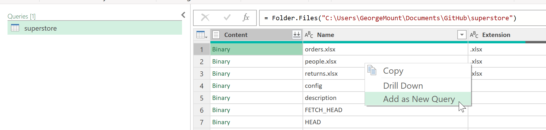 Add as new query Power Query 