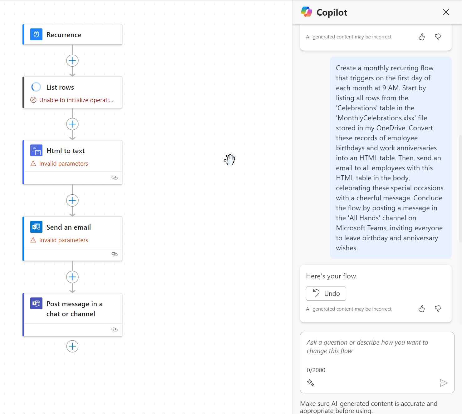 Copilot Power Automate starting script