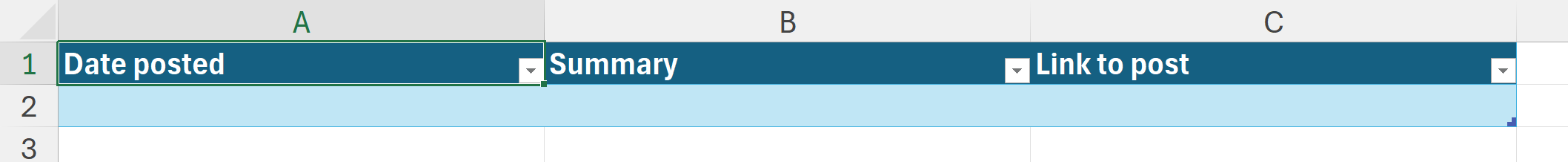 Setup RSS feed table Excel 