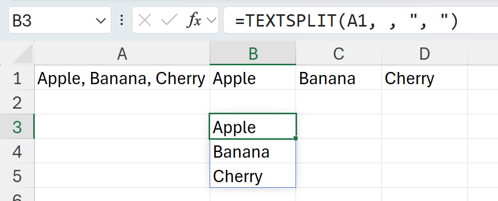 Textsplit comma space 