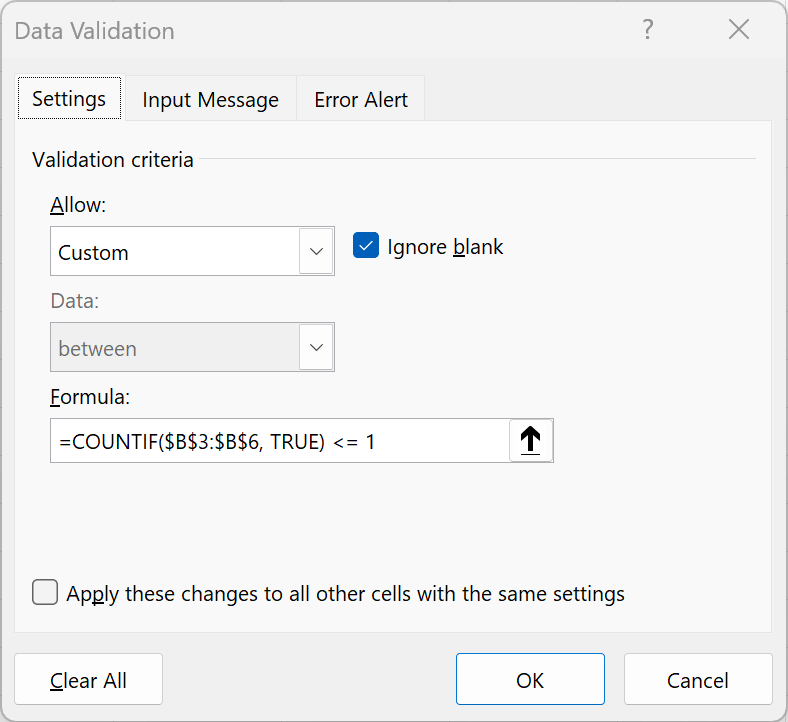 Data validation rules