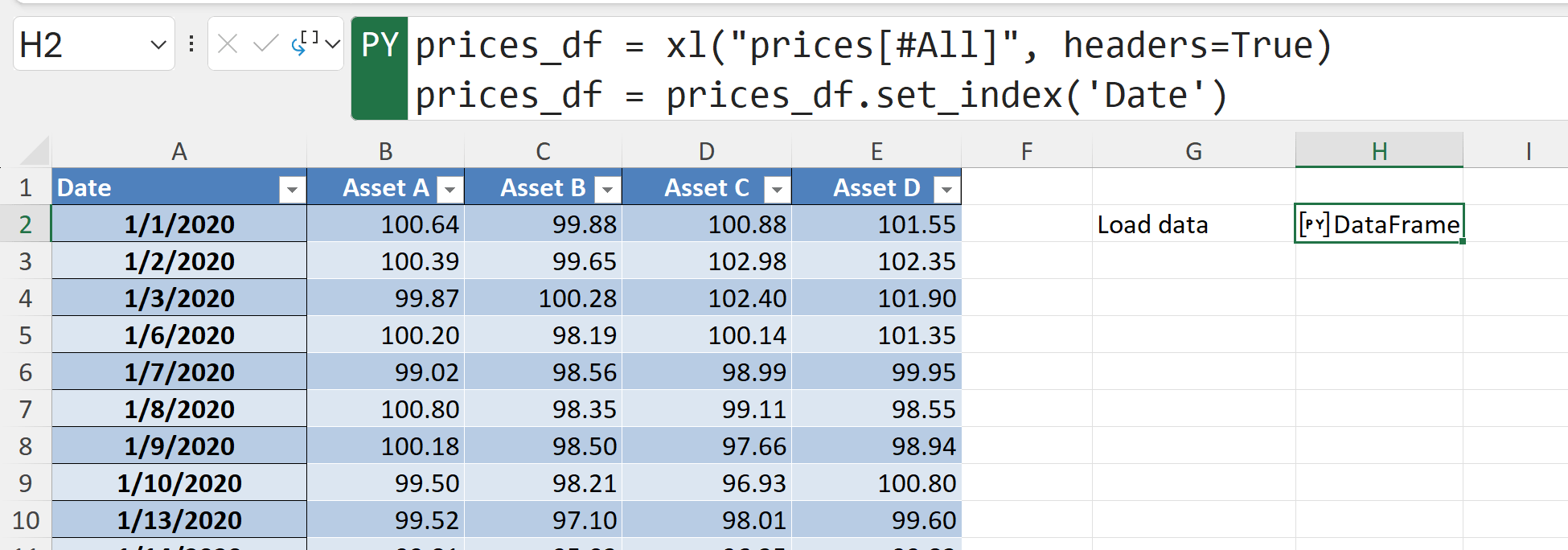 Data import efficient frontier
