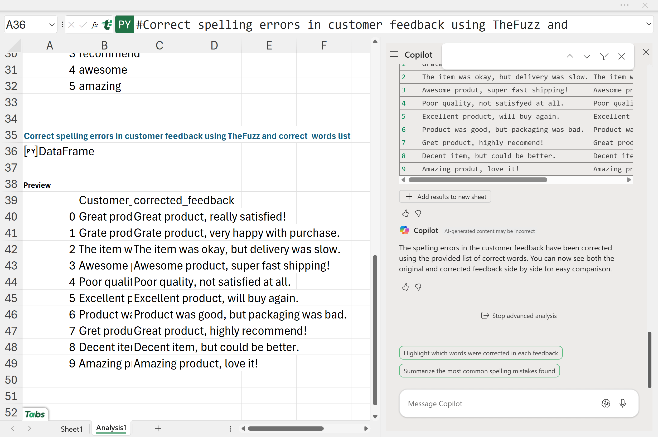 Corrected feedback