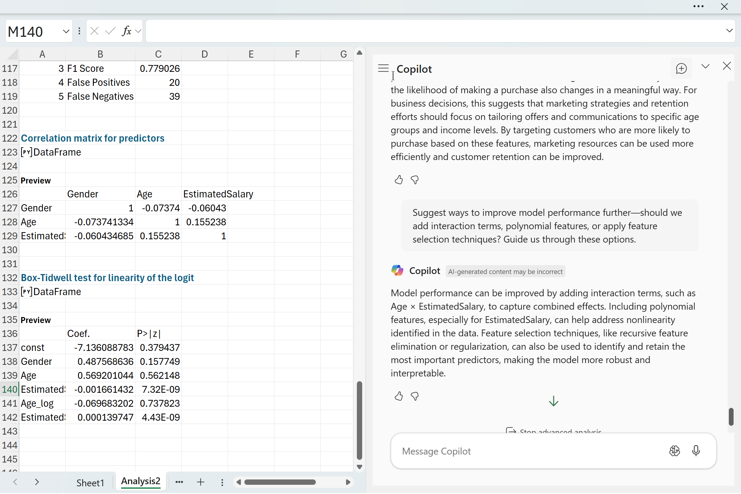 Copilot next steps logistic regression