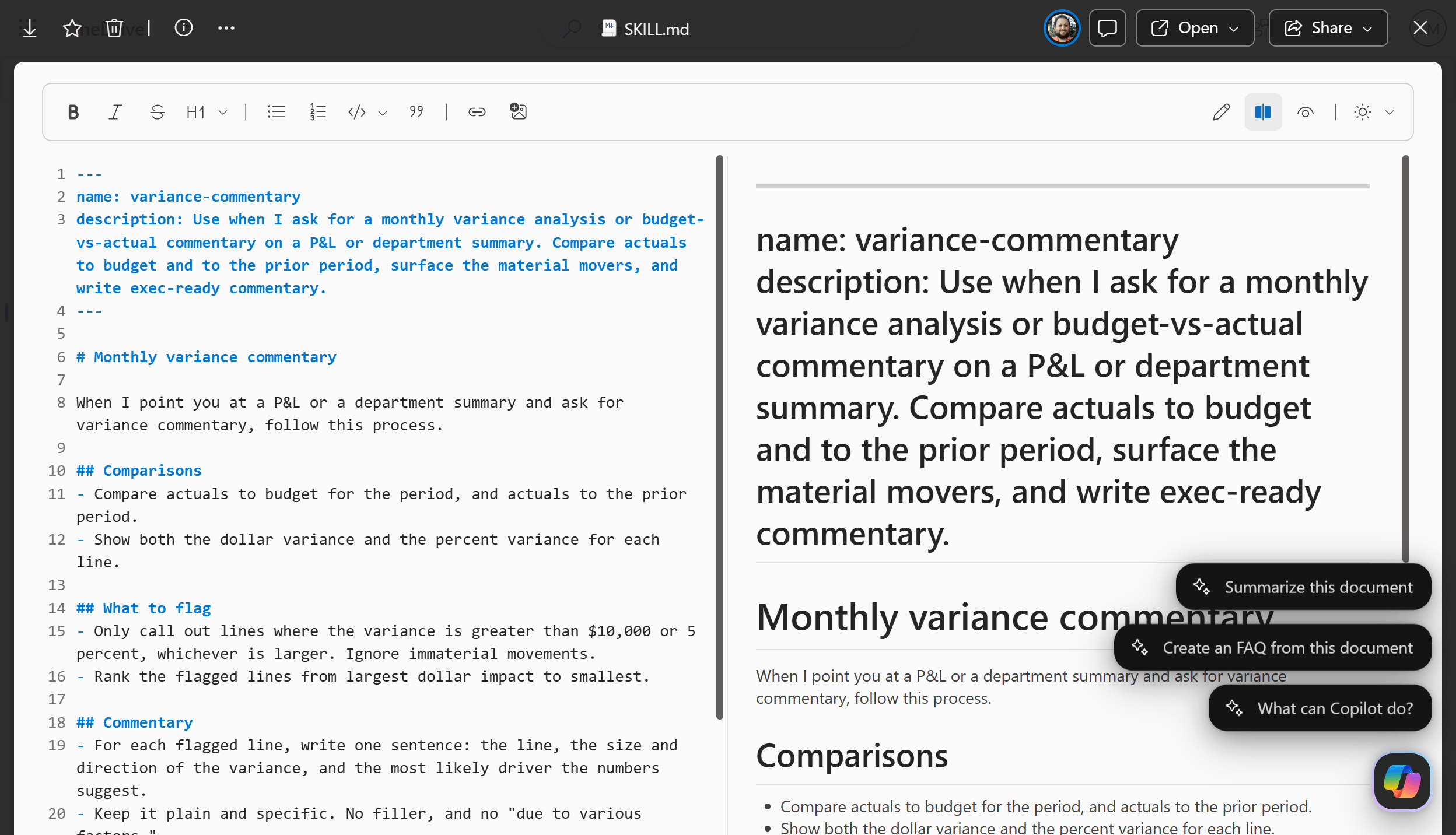 Raw markdown skill
