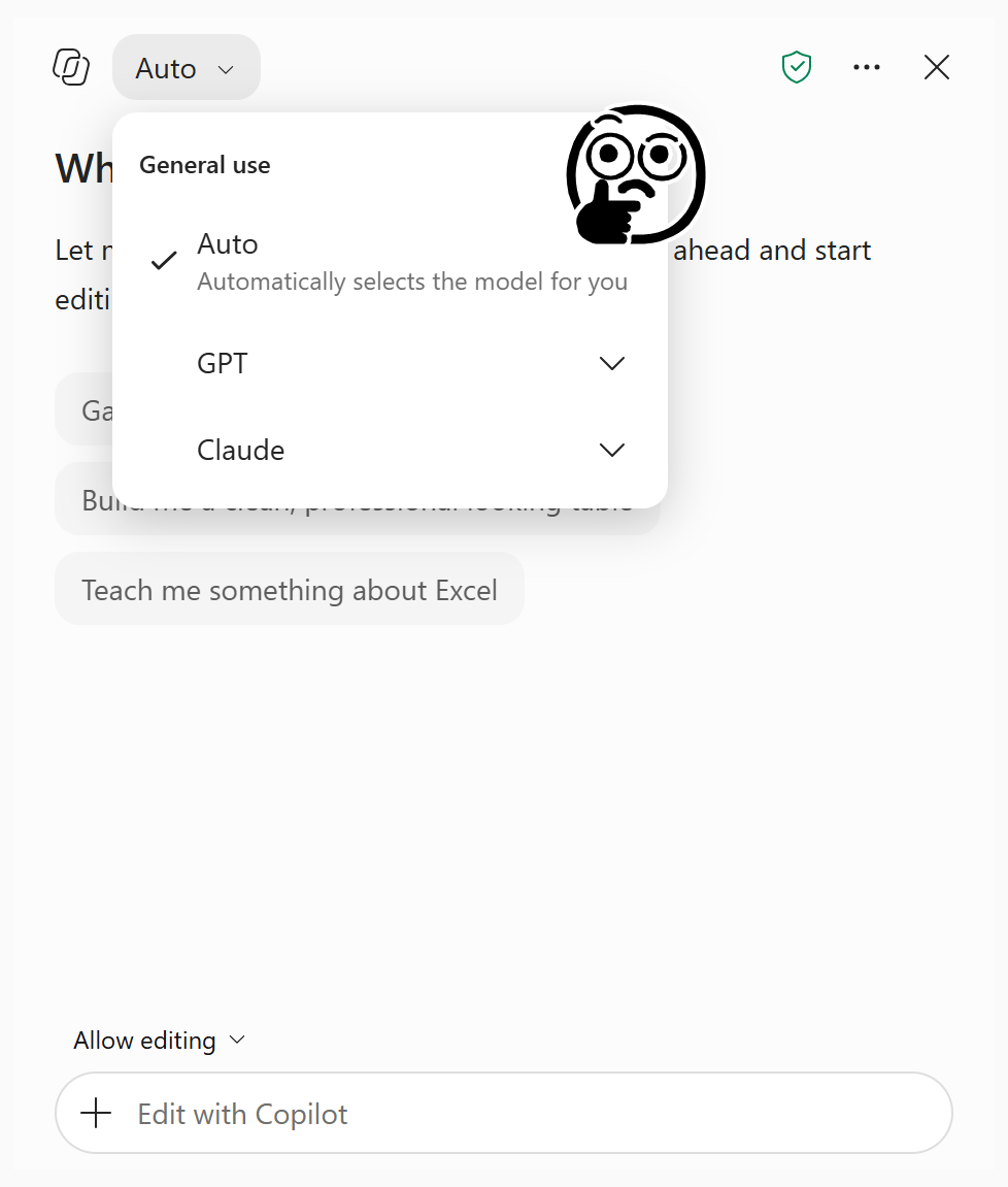 Which Copilot model for Excel? 