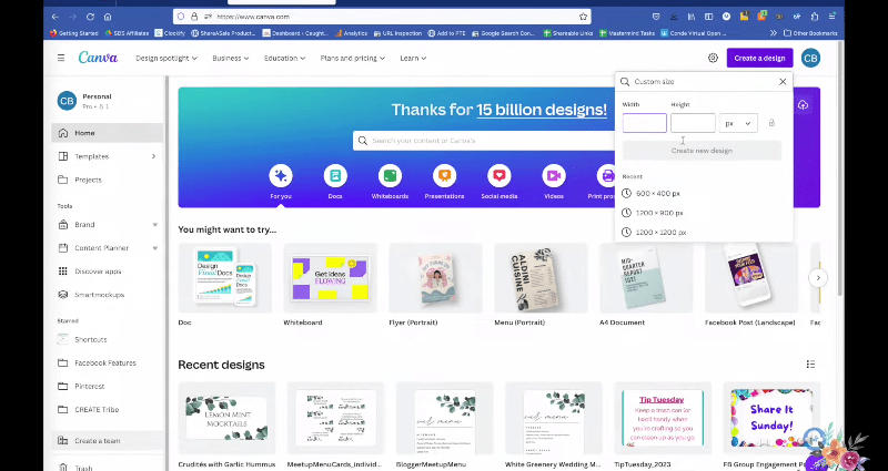 Open design projects on Canva