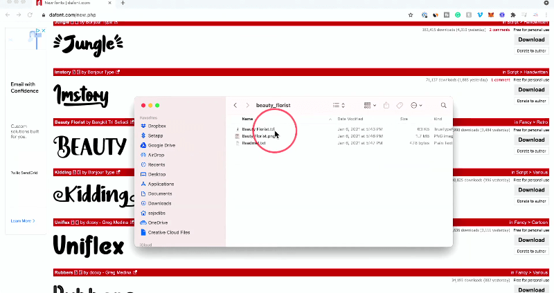 Locate the downloaded fonts