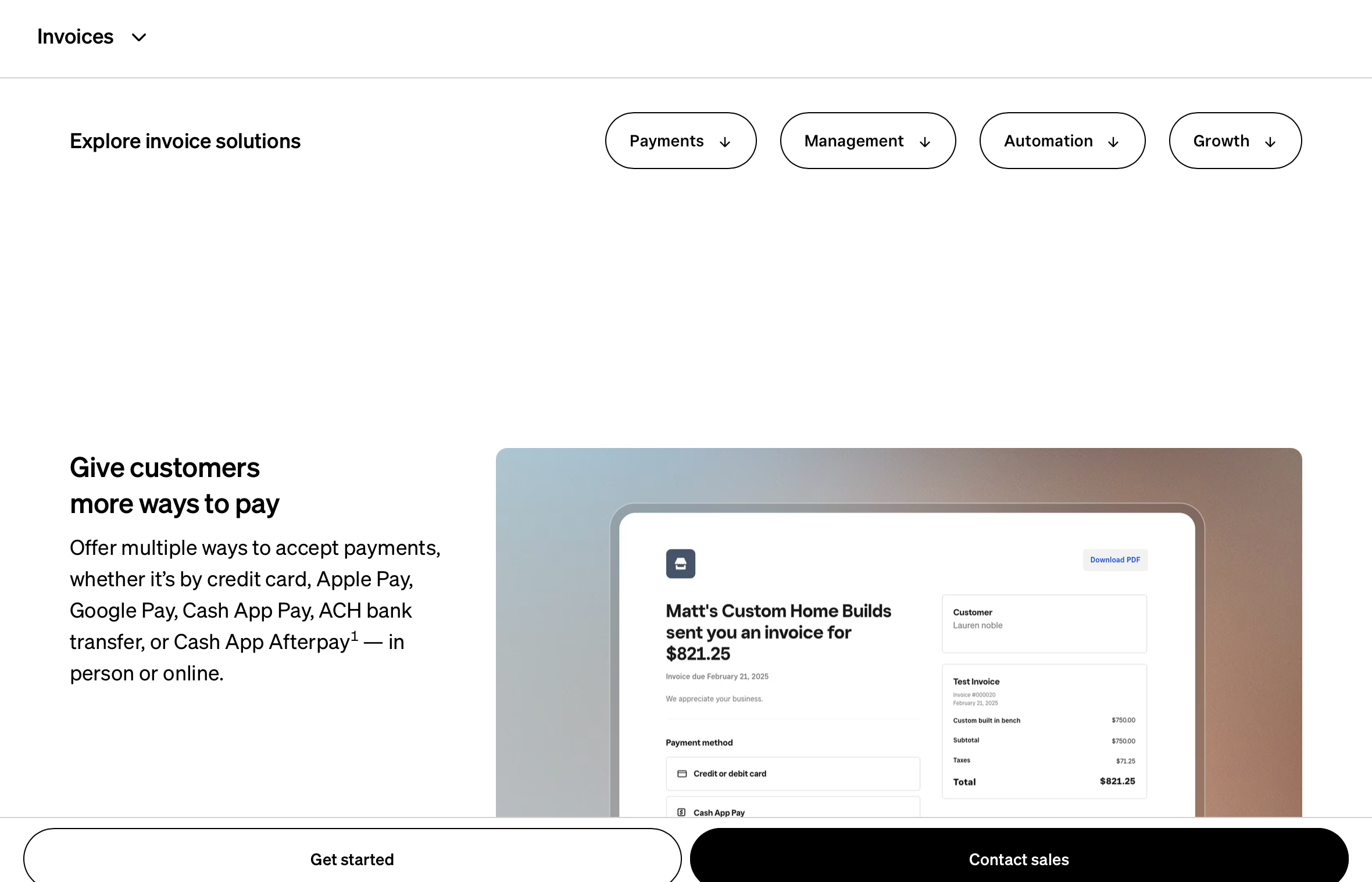 Square Invoices homepage