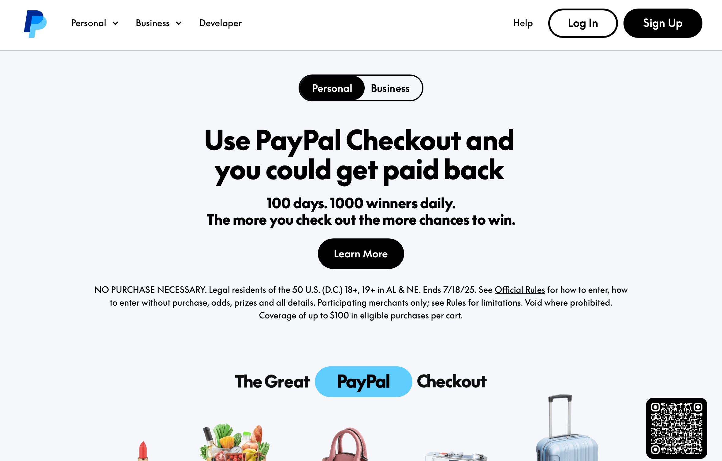 PayPal homepage
