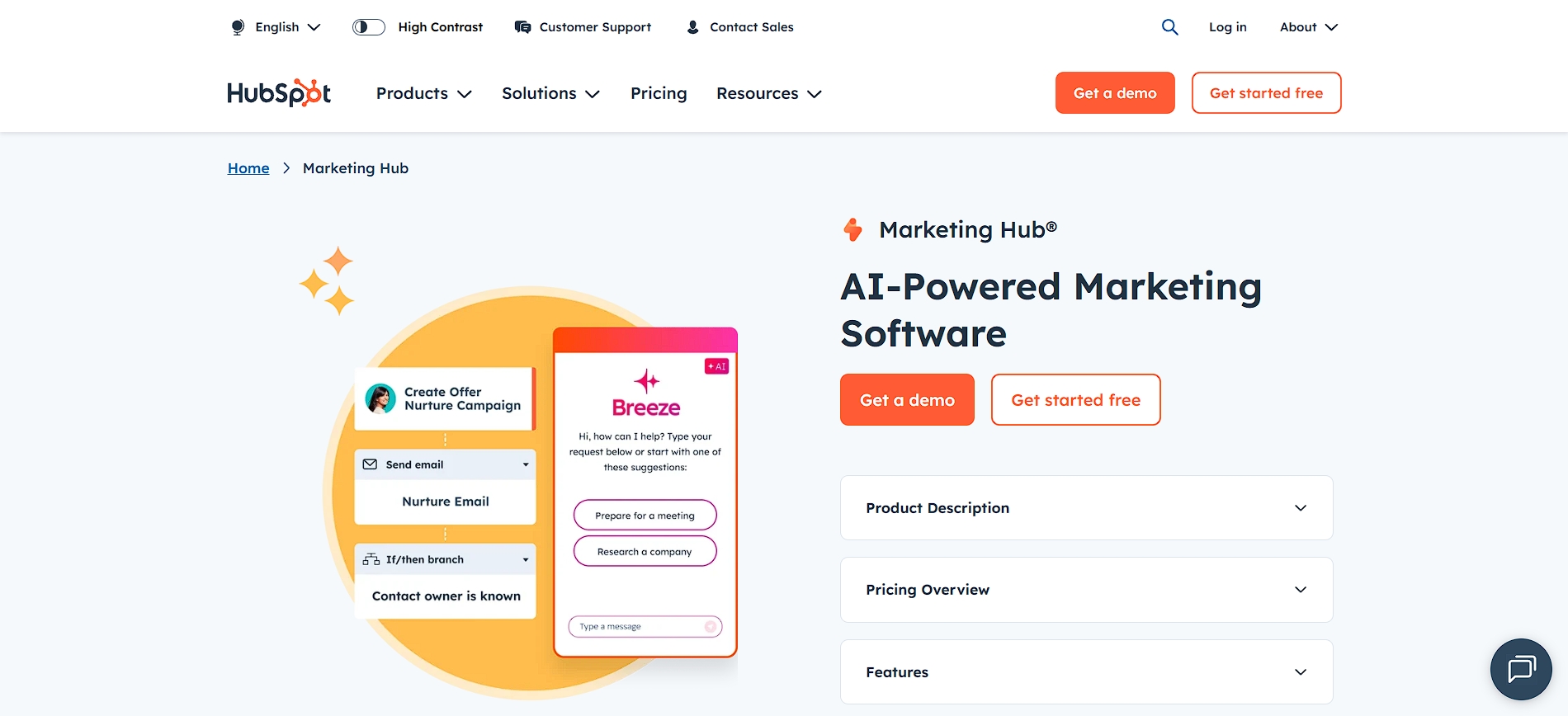 HubSpot Marketing Hub homepage