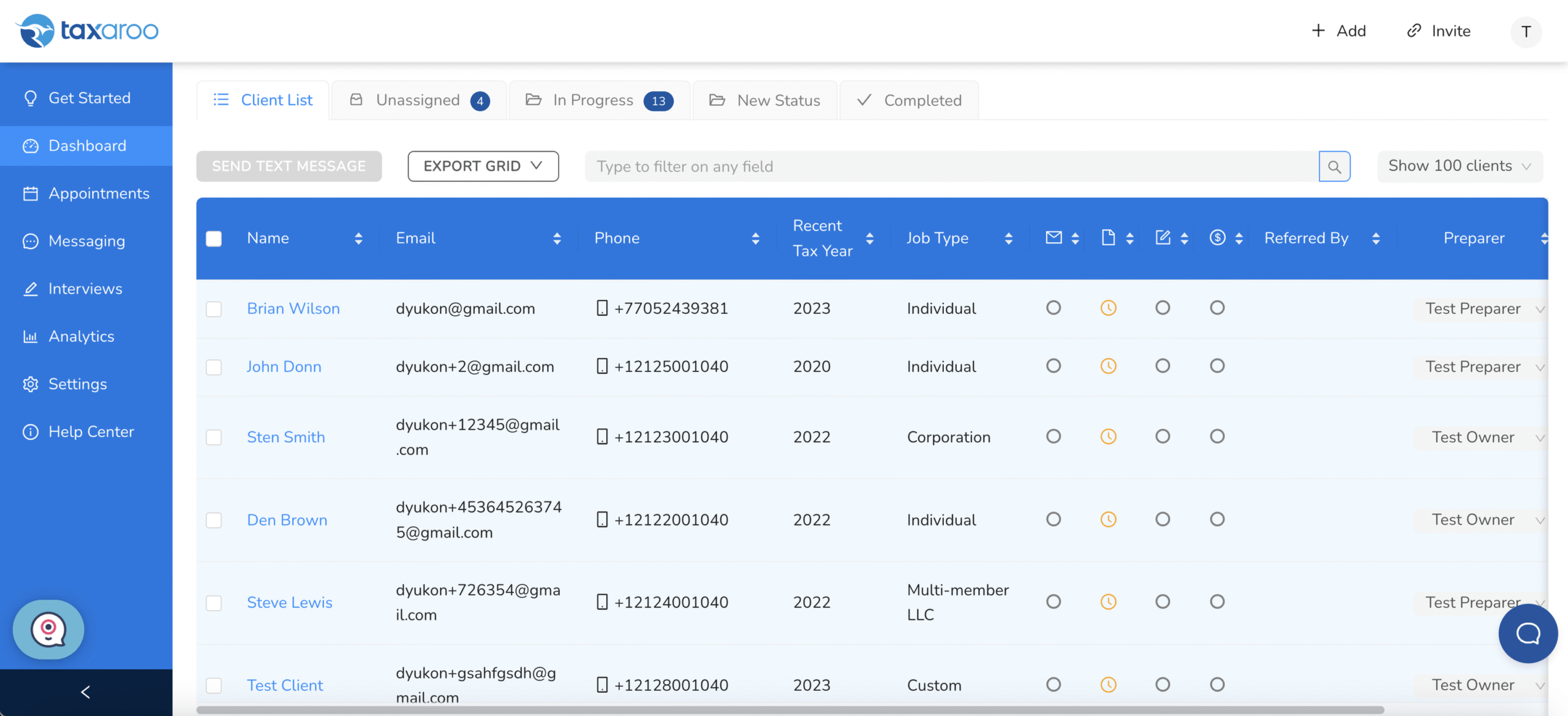 Taxaroo Dashboard