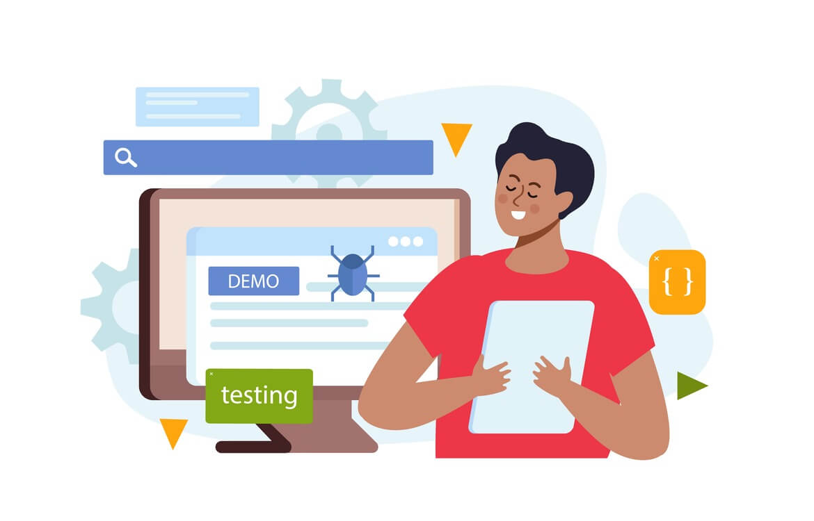 A website testing illustration with DEMO and testing text