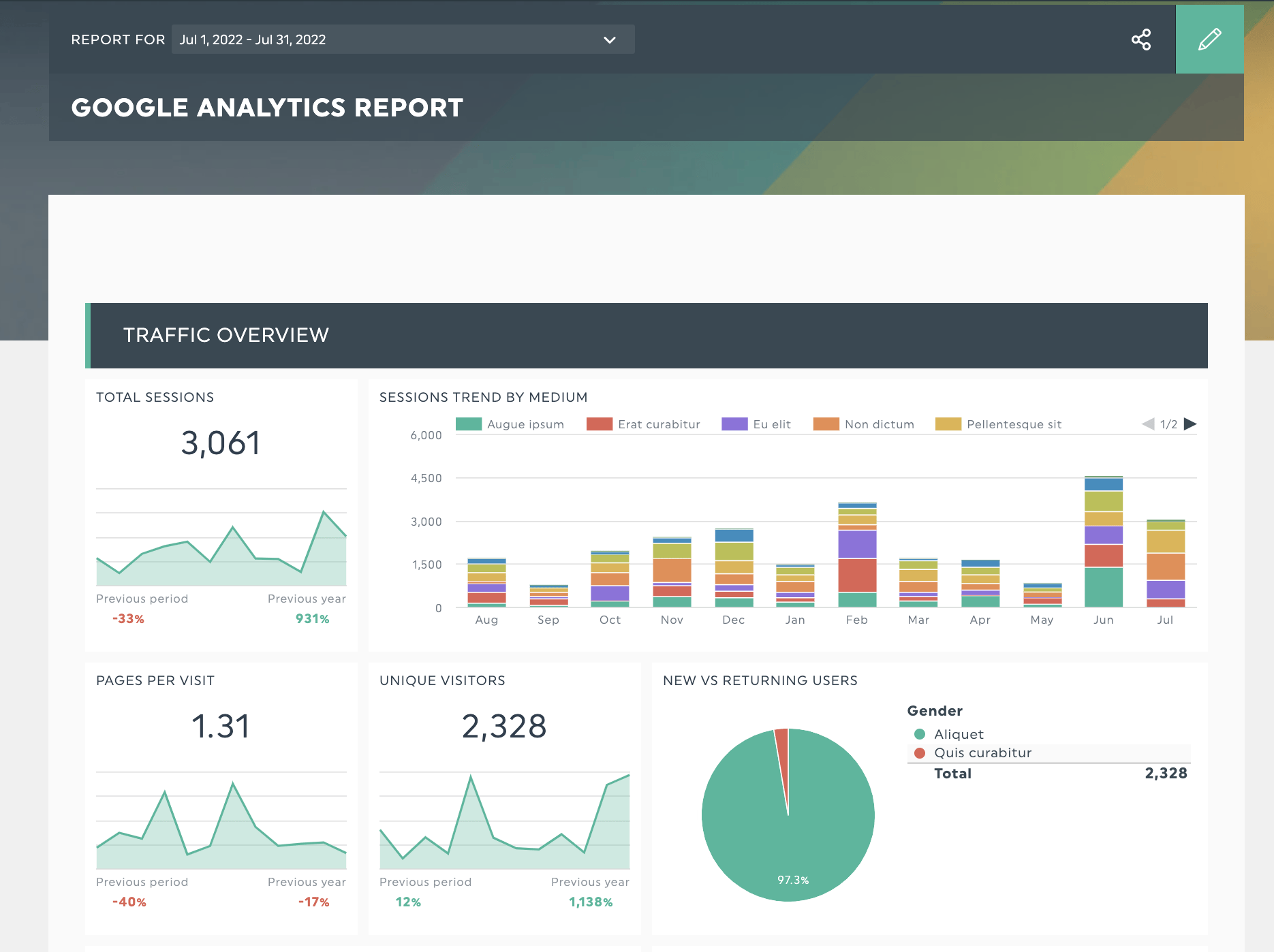 Google Analytics traffic report dashboard data visualization