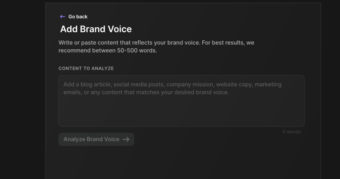 Copy AI’s analyze brand voice tool 