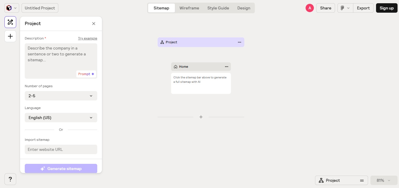 Relume’s Sitemap tool preview