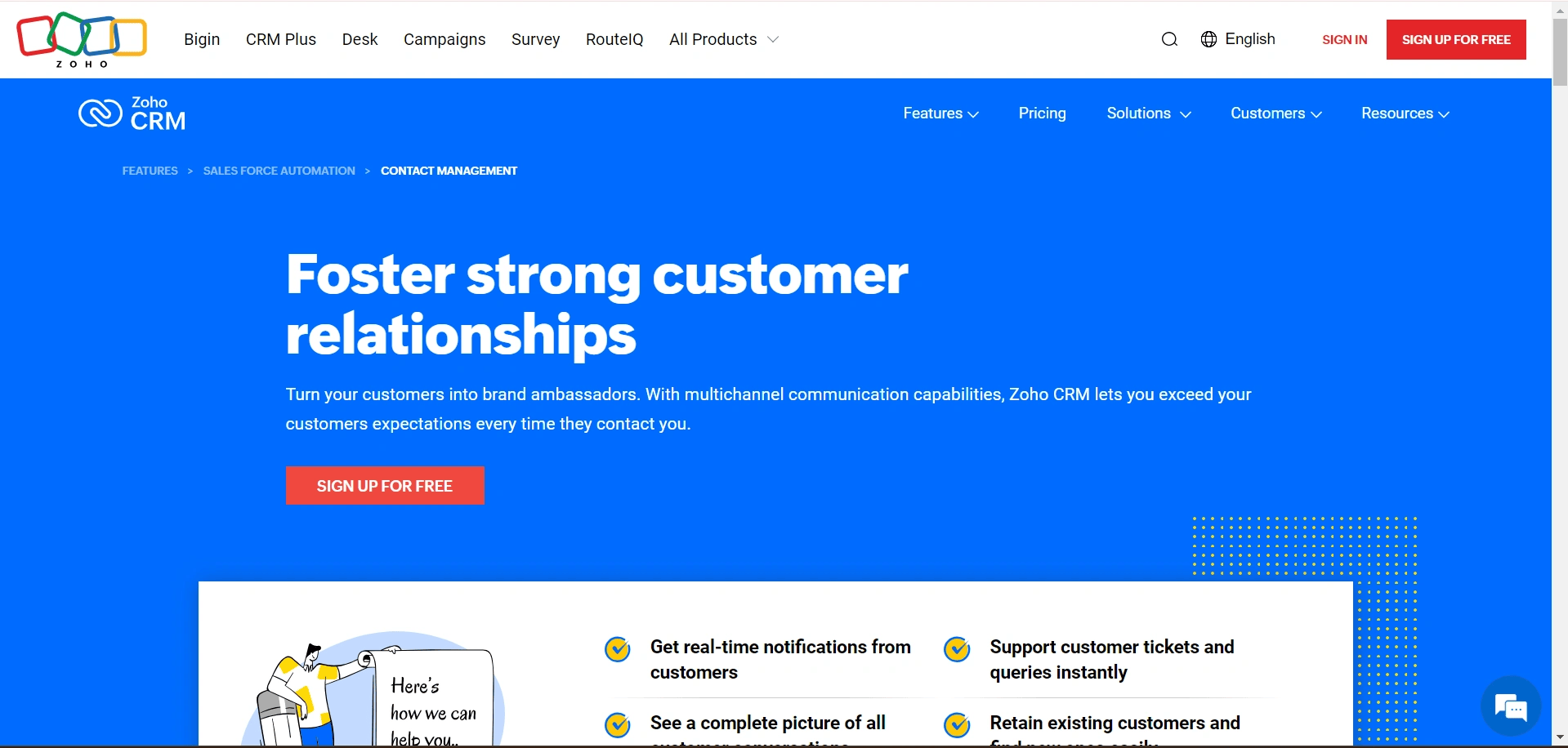 Zoho CRM dashboard for customer management