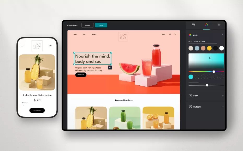 GoDaddy’s AI website builder editing an e-commerce layout