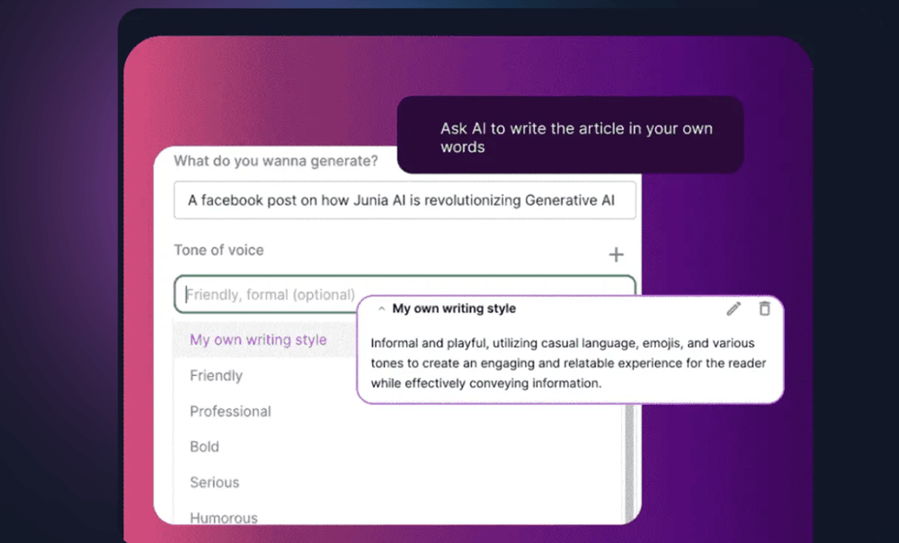 A prompt in Junia AI 
