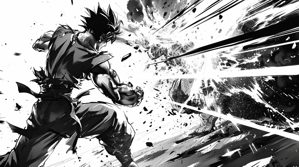 AI-generated image featuring a dynamic scene in manga style