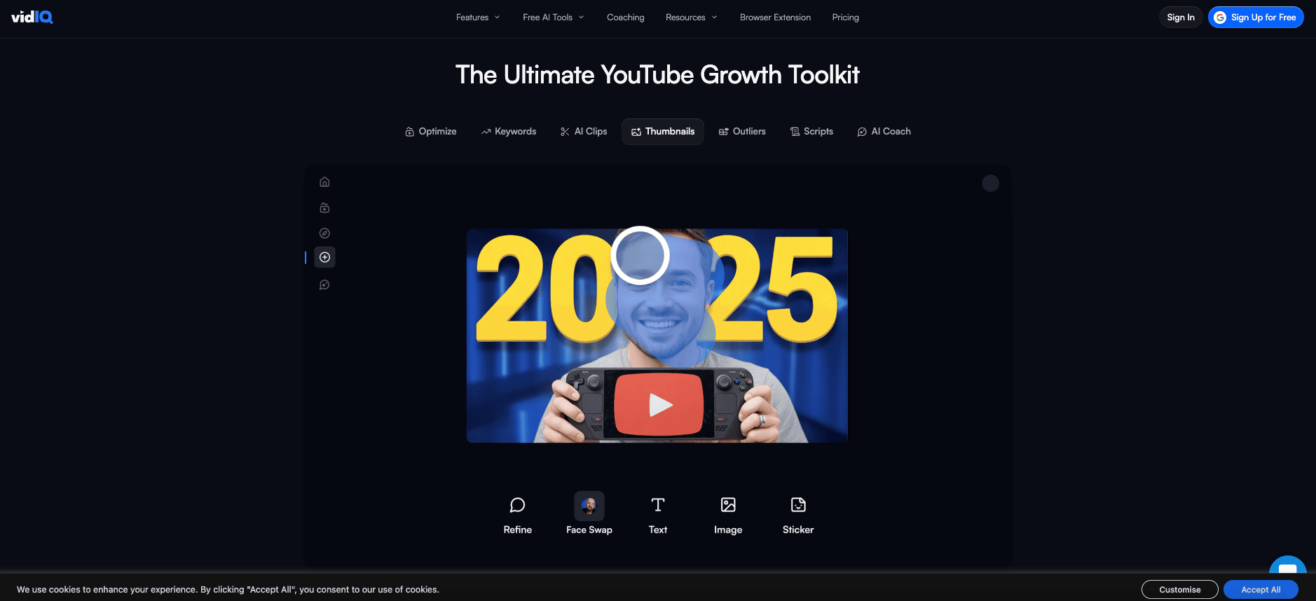 VidIQ dashboard displaying AI-driven thumbnail performance insights 