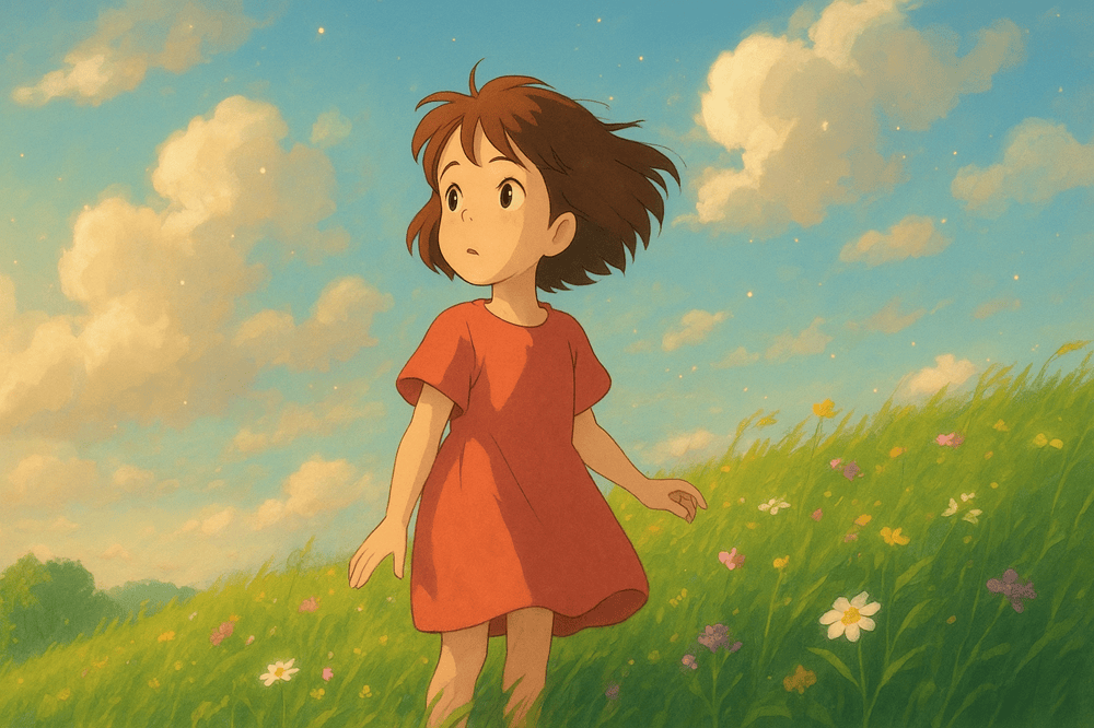 Adventurous Girl on a Hill, Studio Ghibli-style