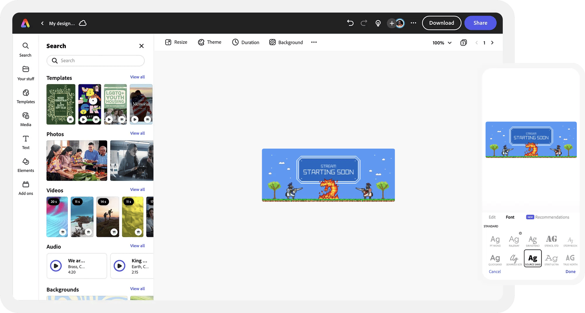 Adobe Express interface 
