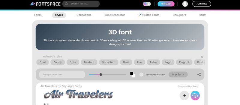 FontSpace 3D Typography Homepage
