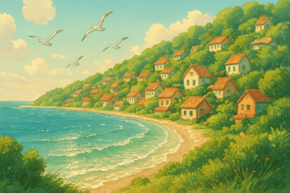 Seaside Town, Studio Ghibli-style 