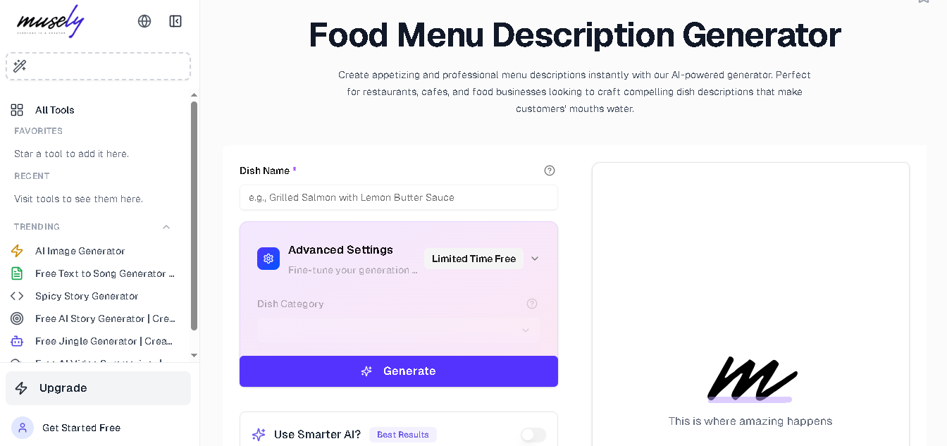 Musely AI Menu Maker