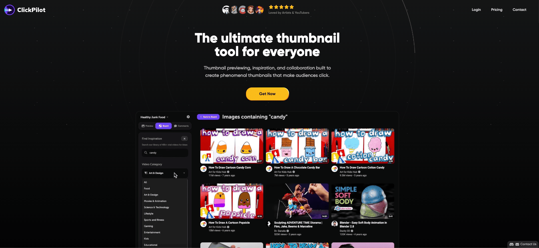 ClickPilot visual analytics screen predicting thumbnail competitiveness