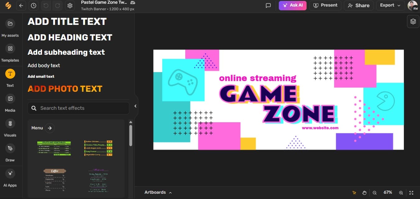 Simplified design interface 