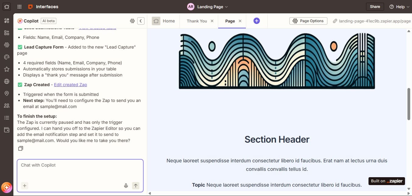 Zapier Interfaces dashboard