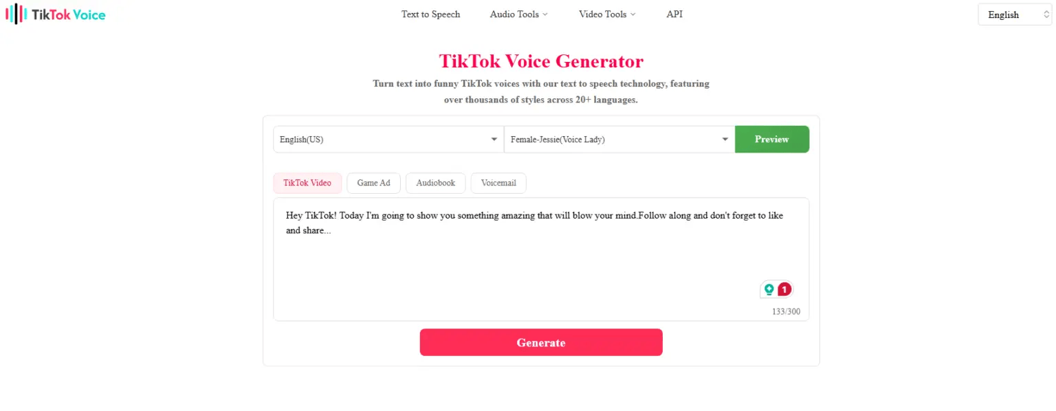 TikTok voice generator text-to-speech interface