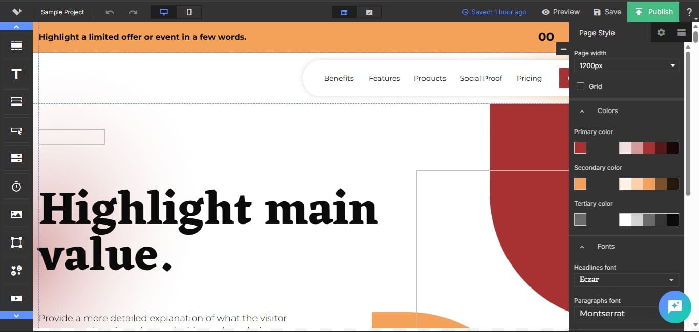 Landingi landing page builder interface