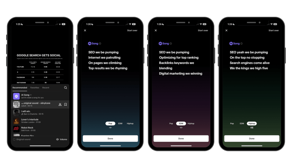 AI-generated song options for TikTok audio