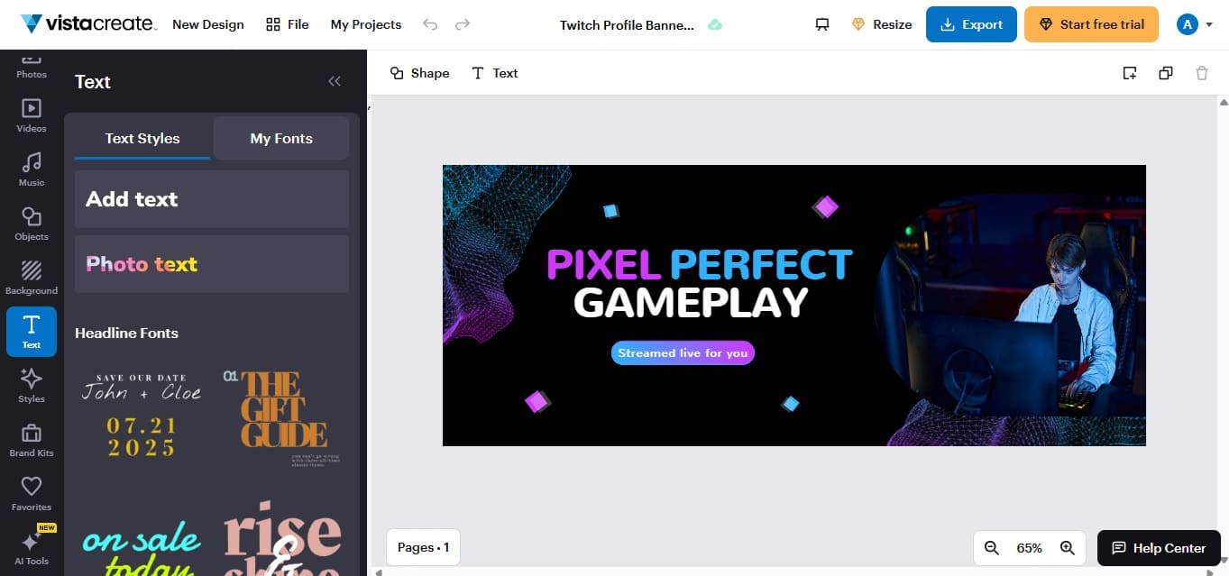 VistaCreate design interface 
