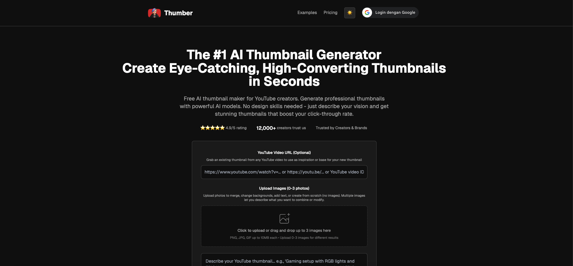 Thumber interface showing AI-generated thumbnail options 