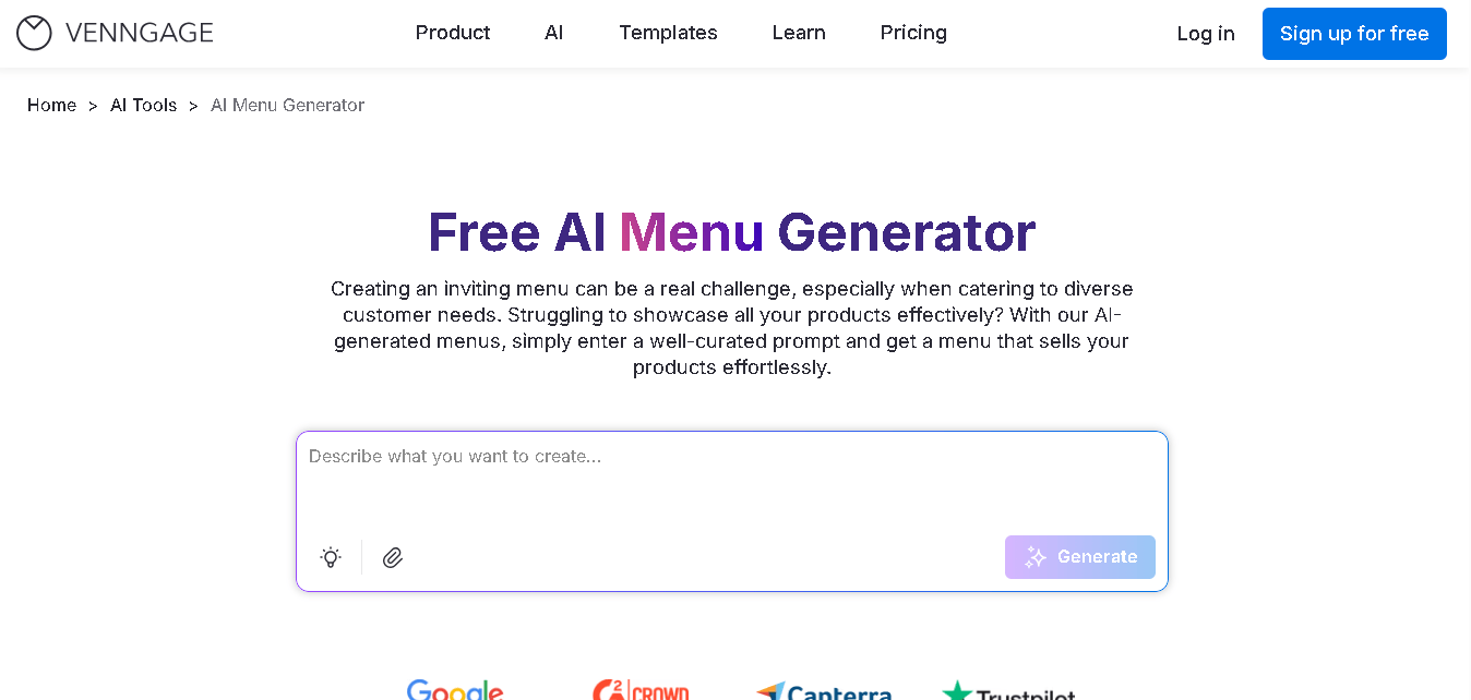 Venngage AI for Menu