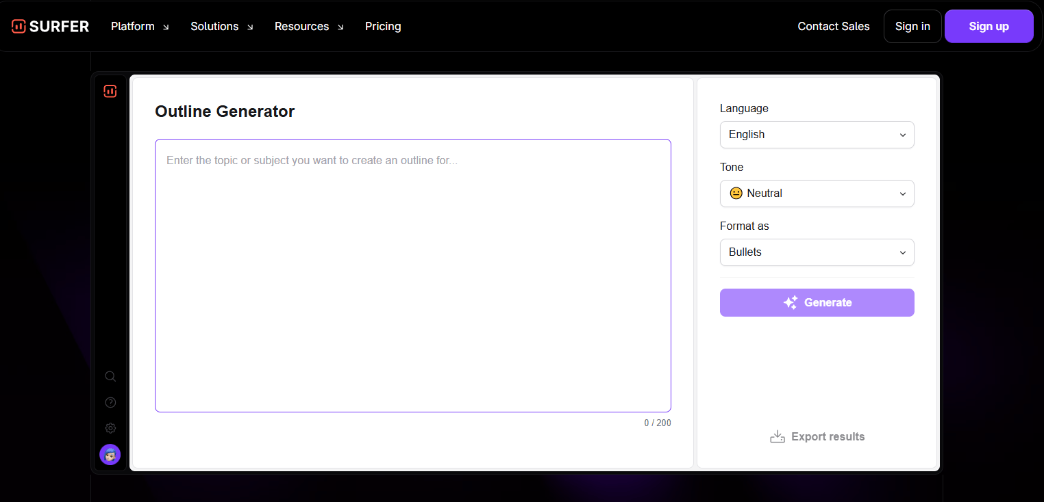 Surfer SEO outline generator