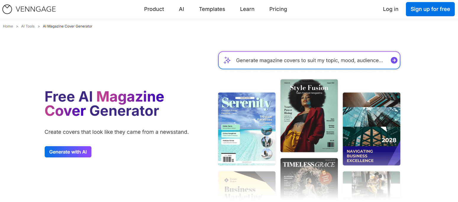 Venngage’s magazine cover generator 