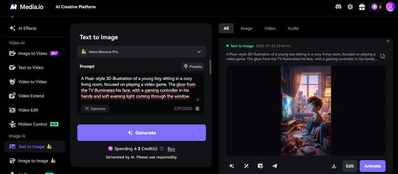 Interface of Media.io AI platform
