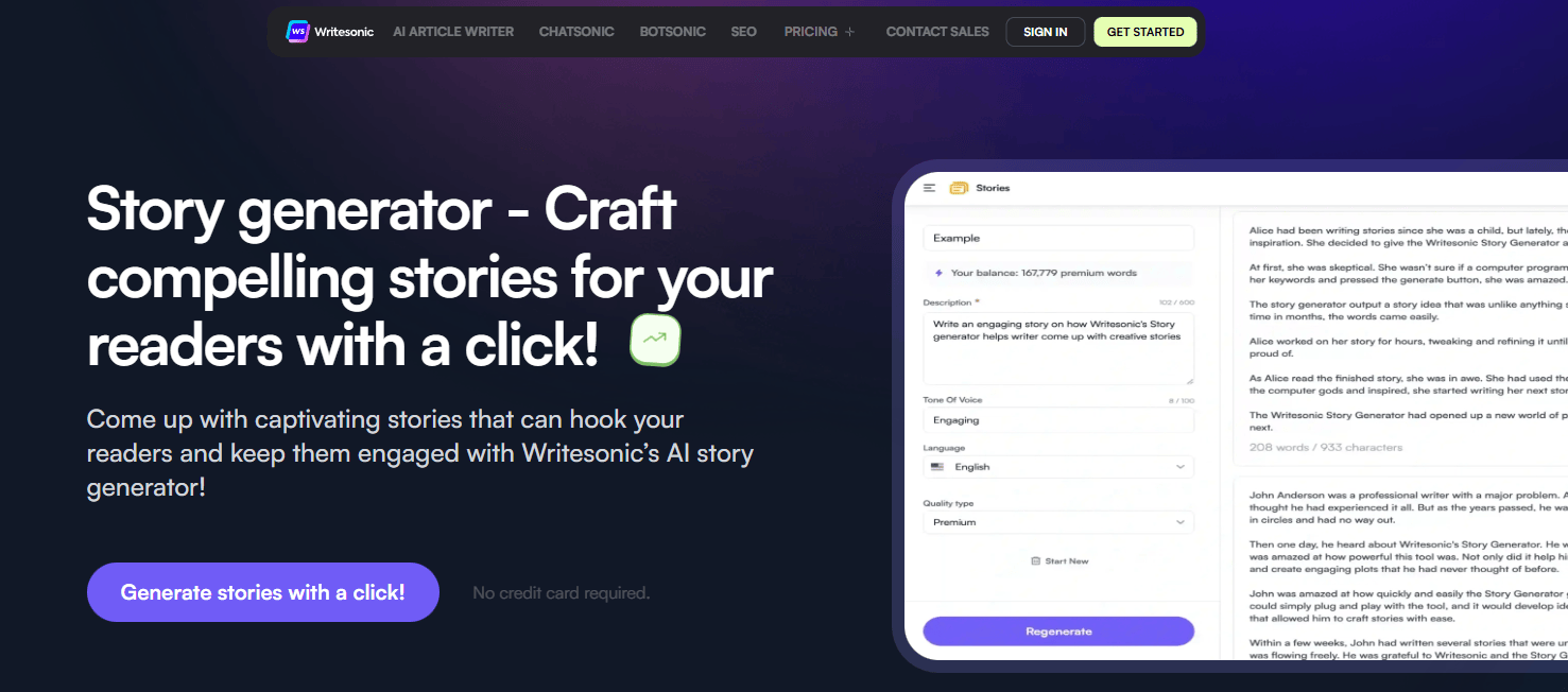 Writesonic web page