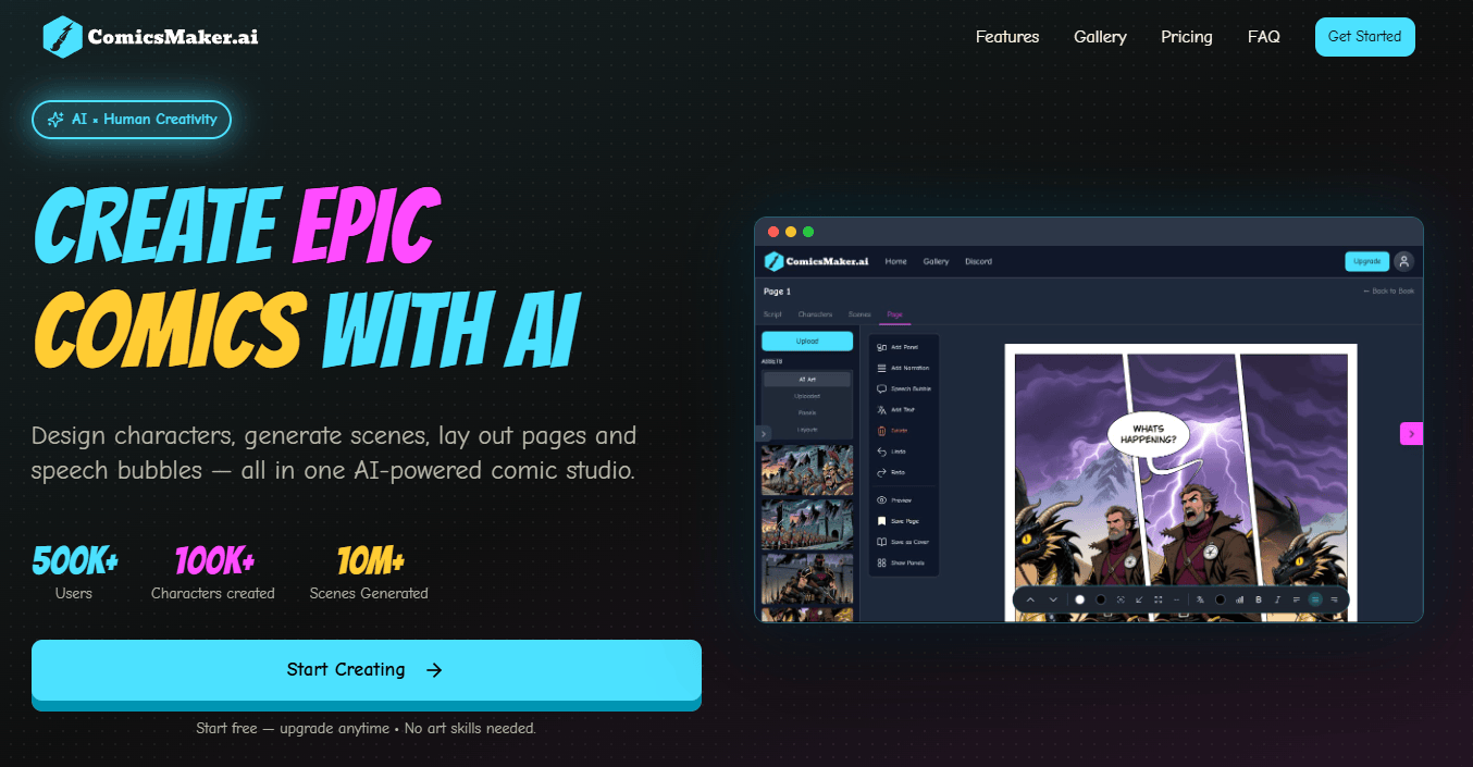 ComicMaker.ai homepage 