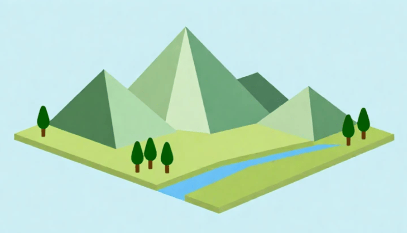 a low-poly image of a mountain landscape