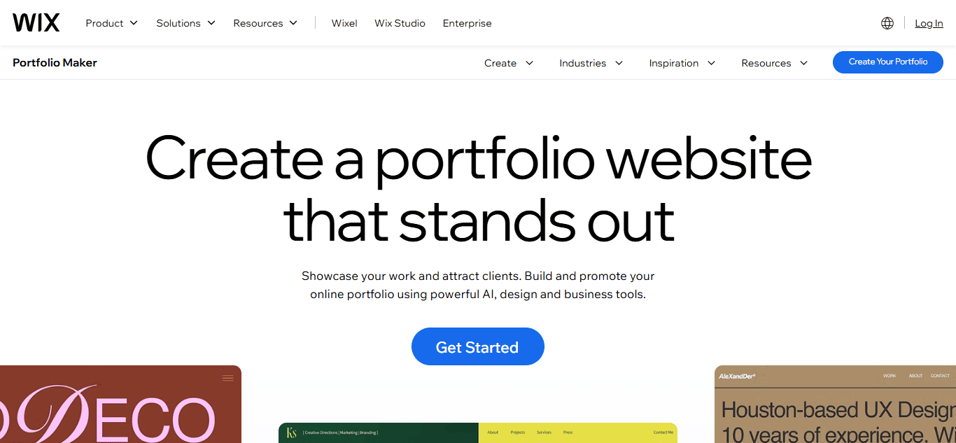 Wix portfolio templates interface