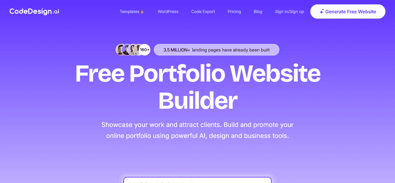 Codedesign.ai portfolio template example 