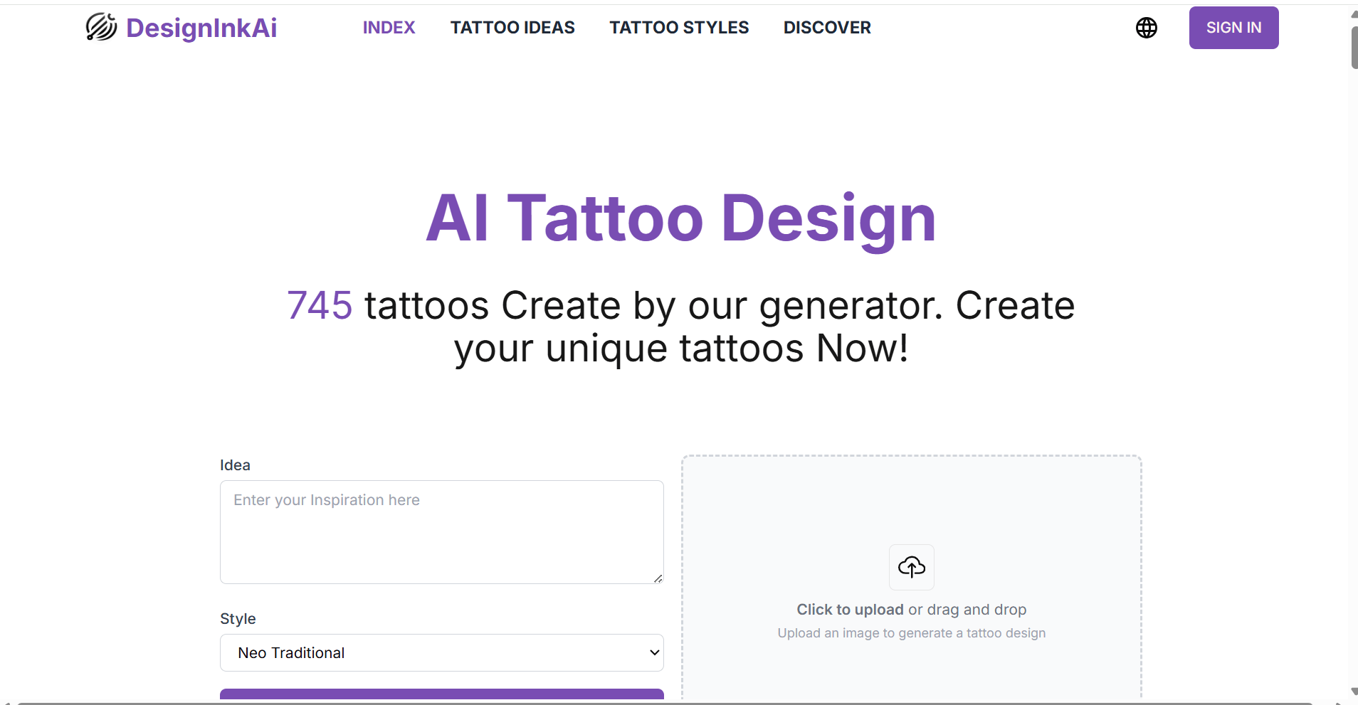 DesignInk AI interface showing a prompt panel