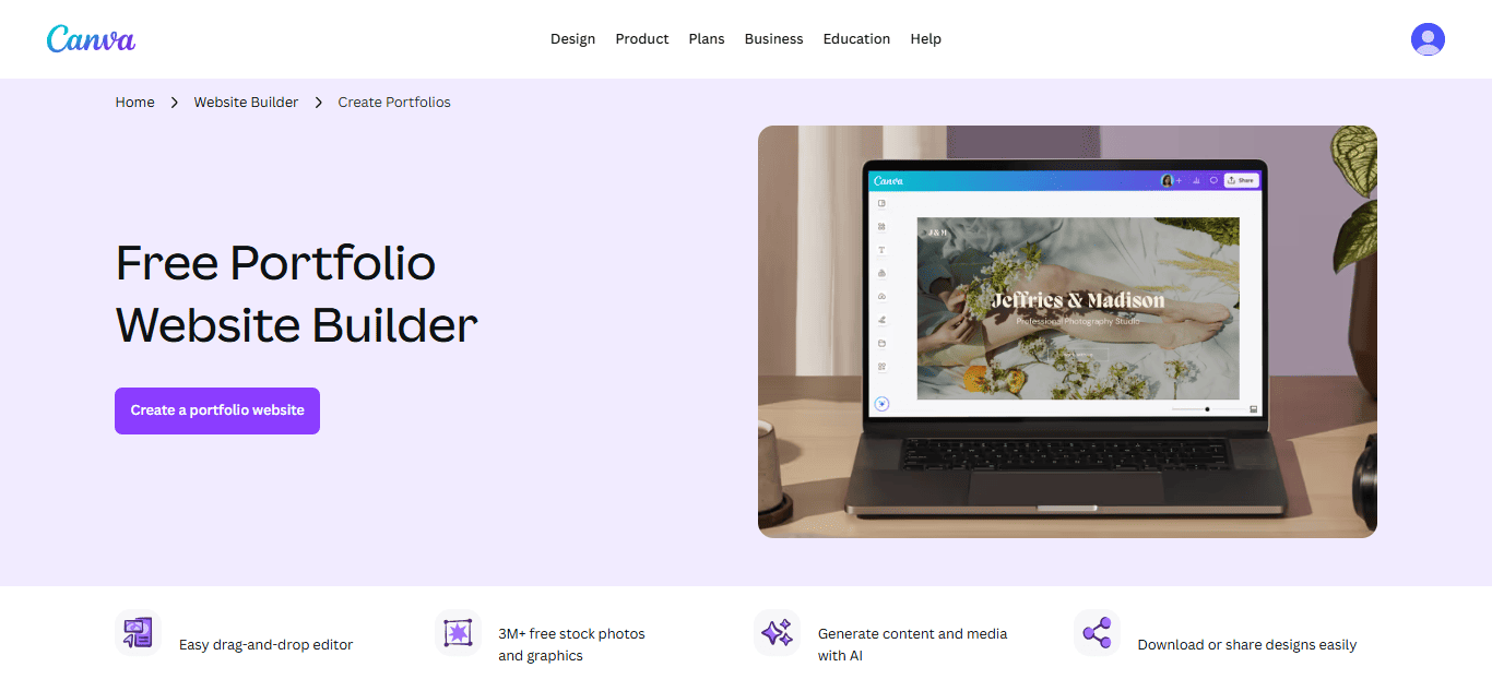 Canva AI portfolio templates display