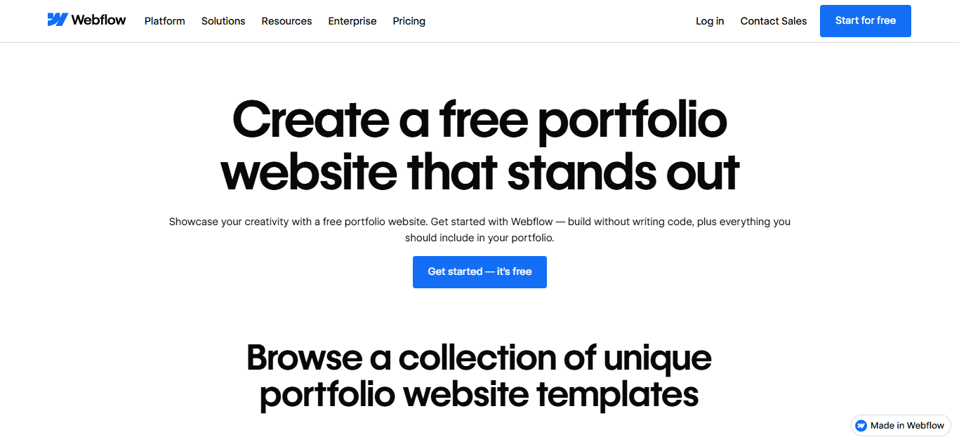 Webflow portfolio solutions page with templates